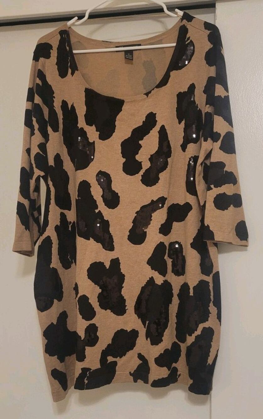 INC International Concepts Womens 1X Leopard Tunic Sweater Top Animal Print